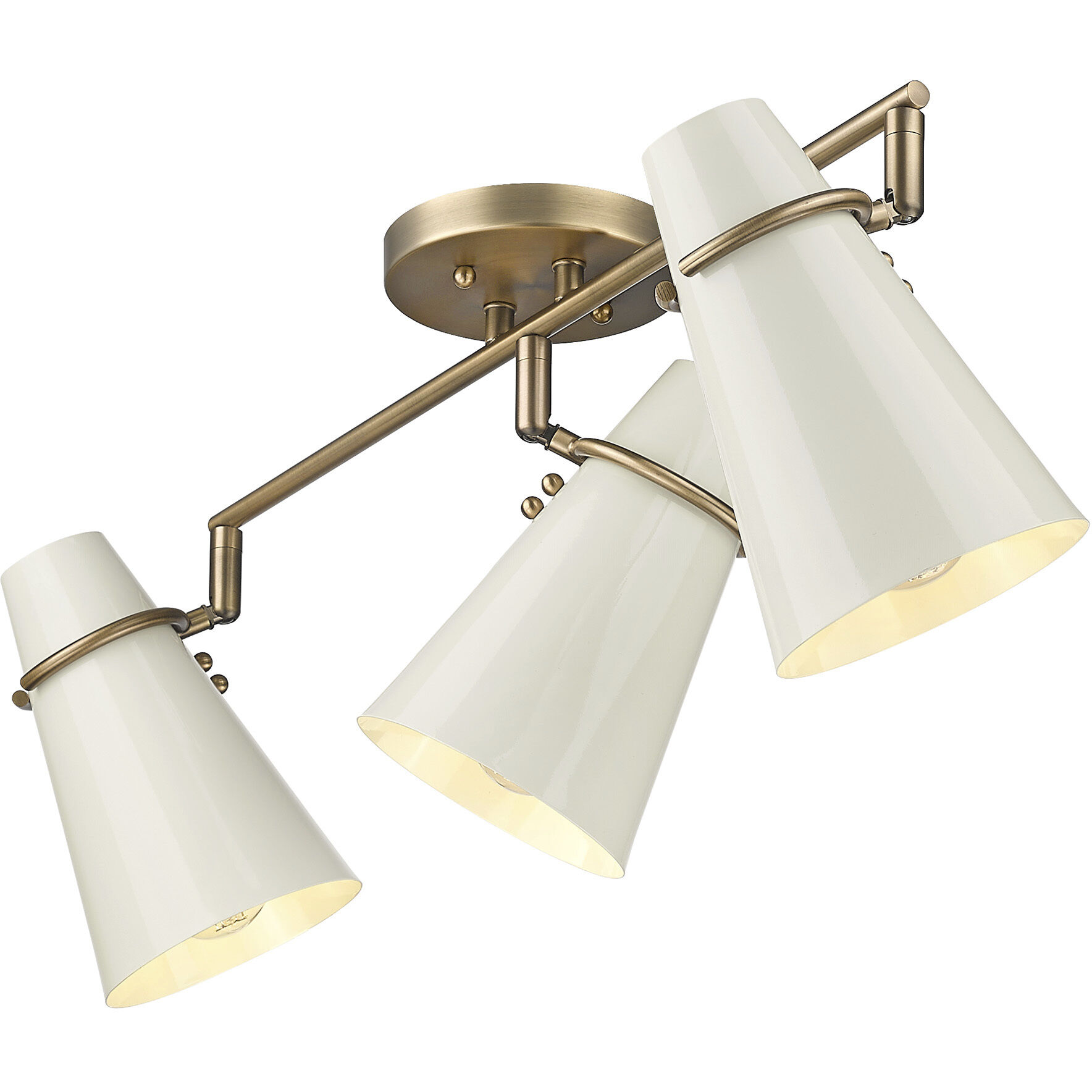 Reeva 3 Light 29.13 inch Modern Brass Semi-Flush Mount Ceiling Light in Glossy Ecru
