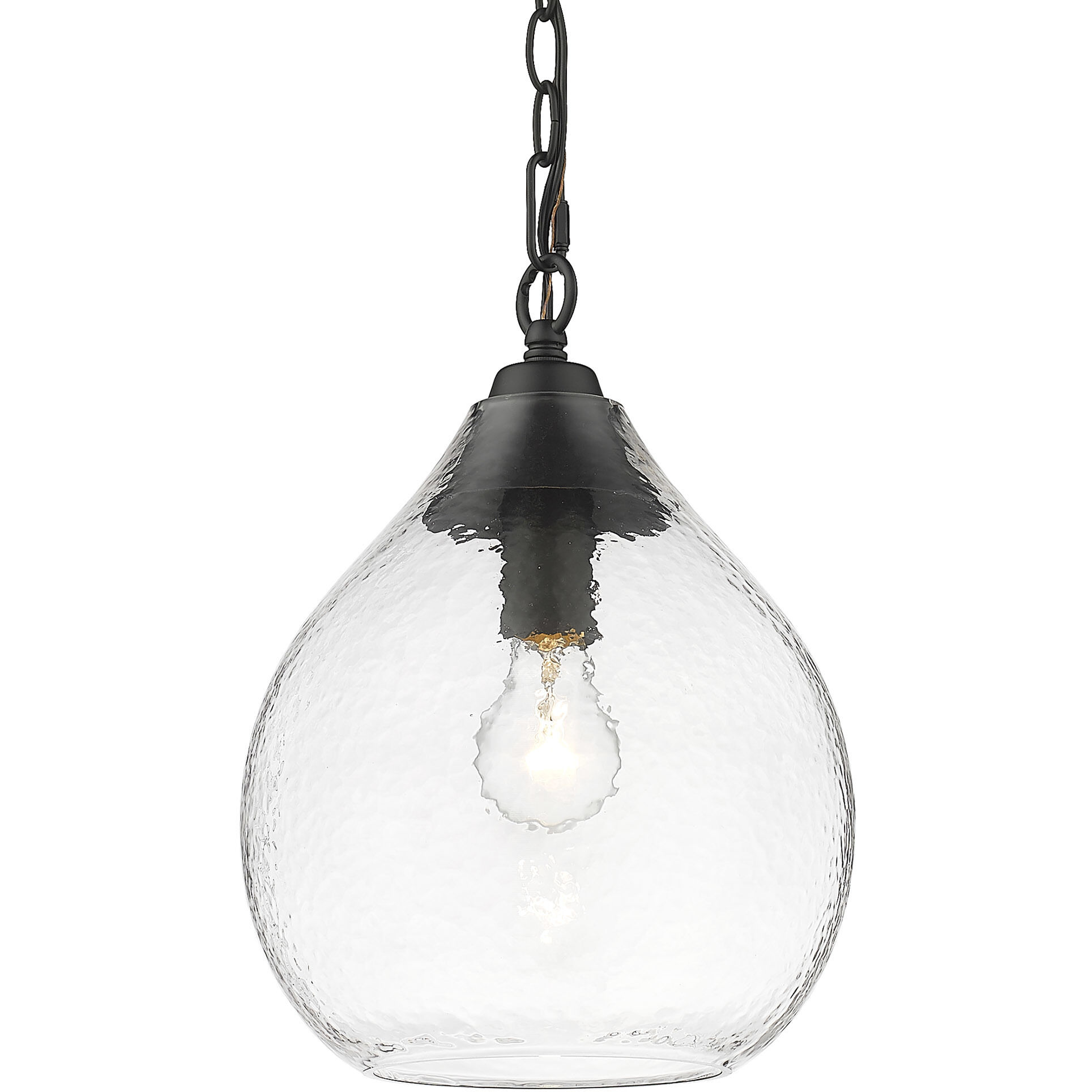 Ariella Pendant Ceiling Light in Matte Black, Clear Hammered, Small