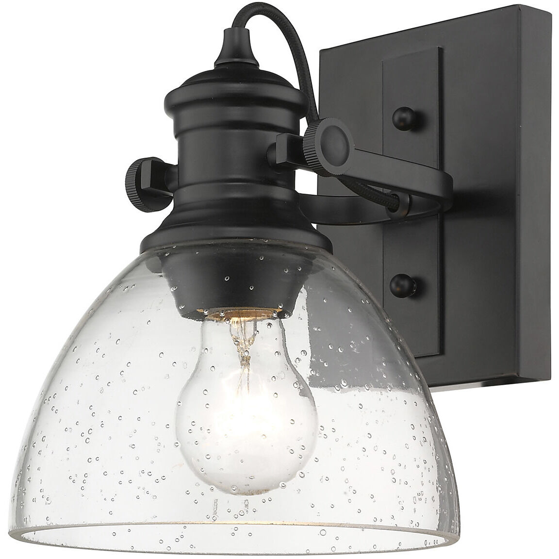 Yep Hines 1 Light 6.88 inch Matte Black Adjustable Semi-Flush Mount Ceiling Light in Seeded Glass, Damp