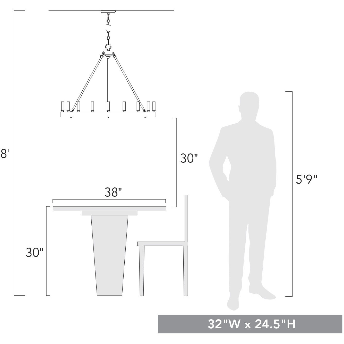 Alastair 32 inch 60.00 watt Matte Black Chandelier Ceiling Light