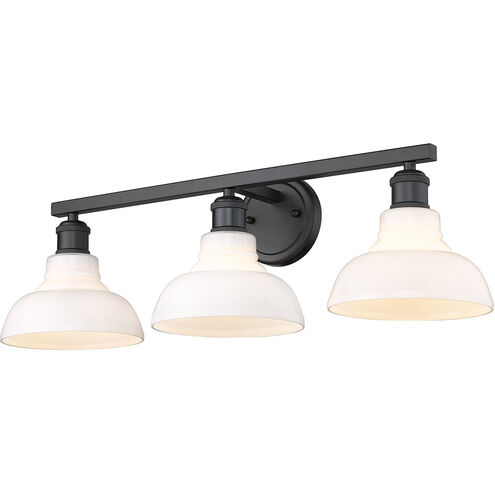 Carver 3 Light 28 inch Matte Black Bath Vanity Wall Light in Vintage Milk Glass