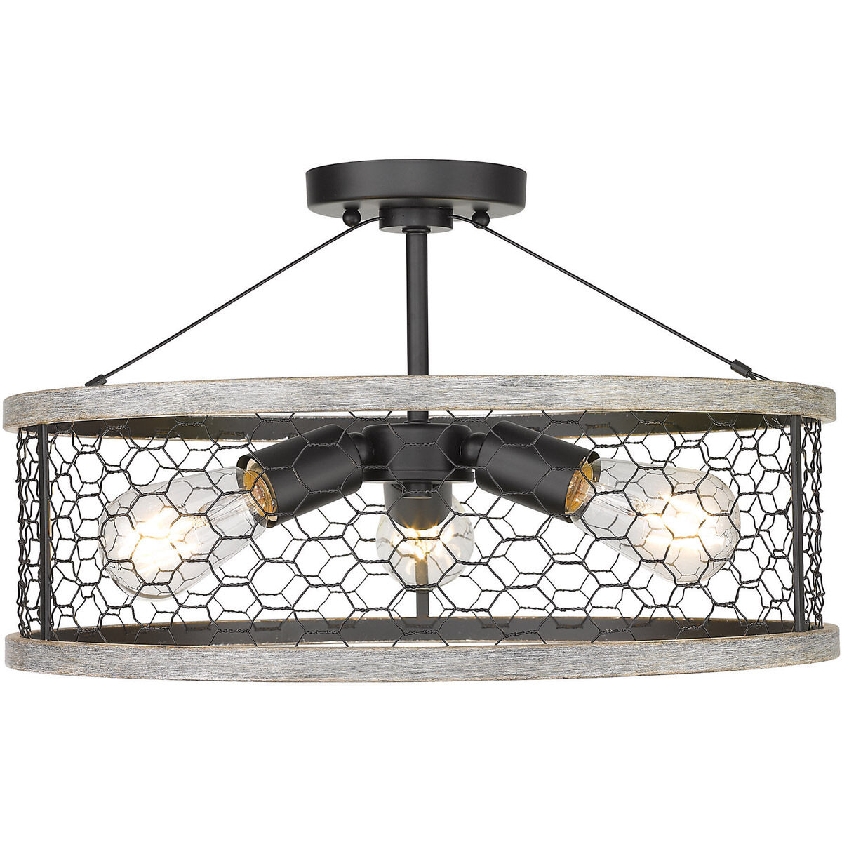 Bailey 3 Light 17.5 inch Matte Black Semi-flush Ceiling Light