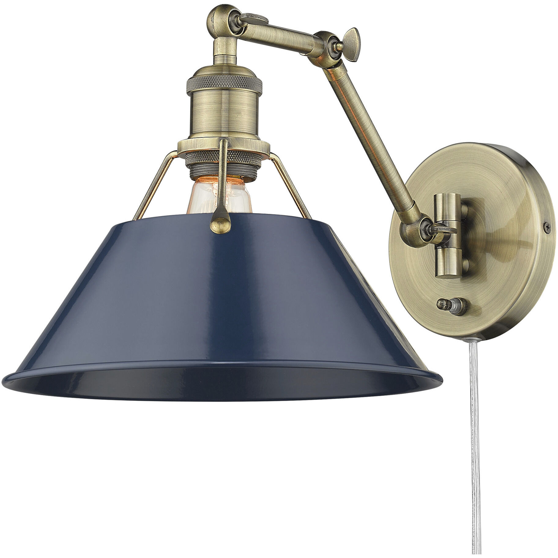 Yep Orwell 1 Light 10 inch Aged Brass Swing Arm Wall Lamp Wall Light in Navy, Adjustable