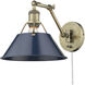 Yep Orwell 1 Light 10 inch Aged Brass Swing Arm Wall Lamp Wall Light in Navy, Adjustable