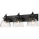 Hines 3 Light 25 inch Matte Black Semi-flush Ceiling Light in Seeded Glass, Damp