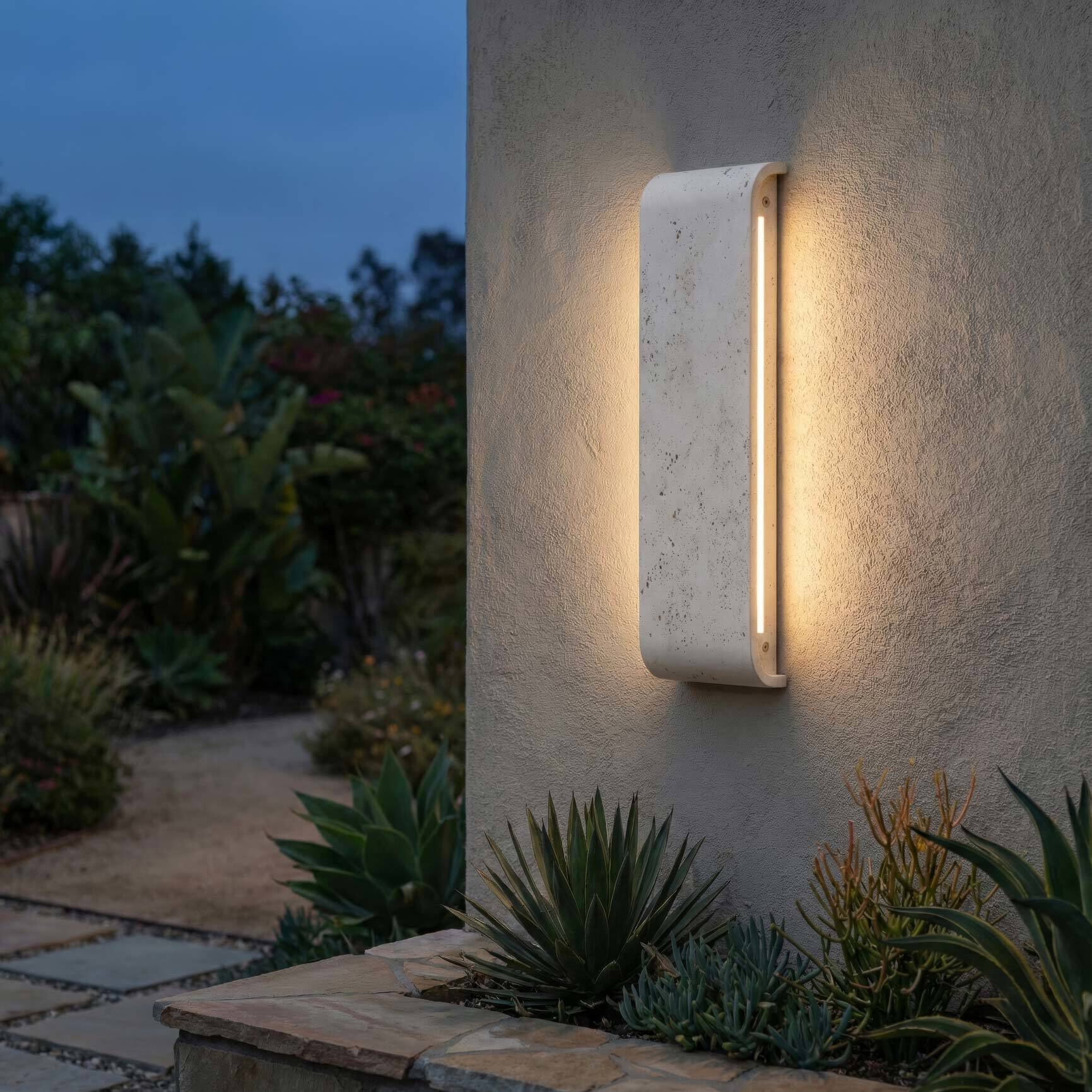 Stela 1 Light 6.25 inch White Travertine Outdoor Wall Light