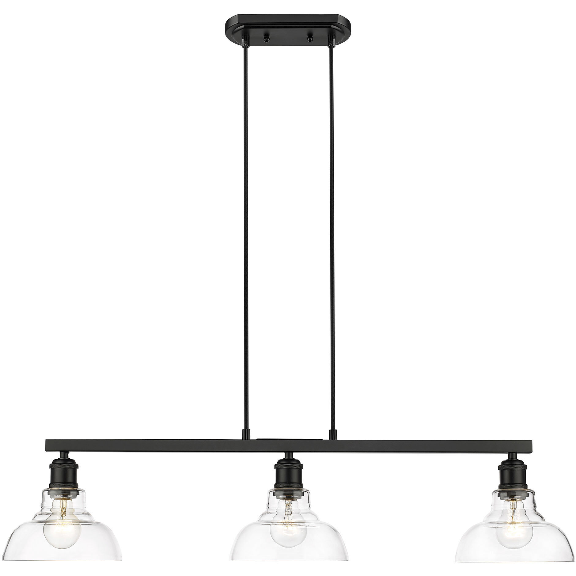 Yep Carver 3 Light 35.5 inch Matte Black Semi-Flush Mount Ceiling Light in Clear Glass