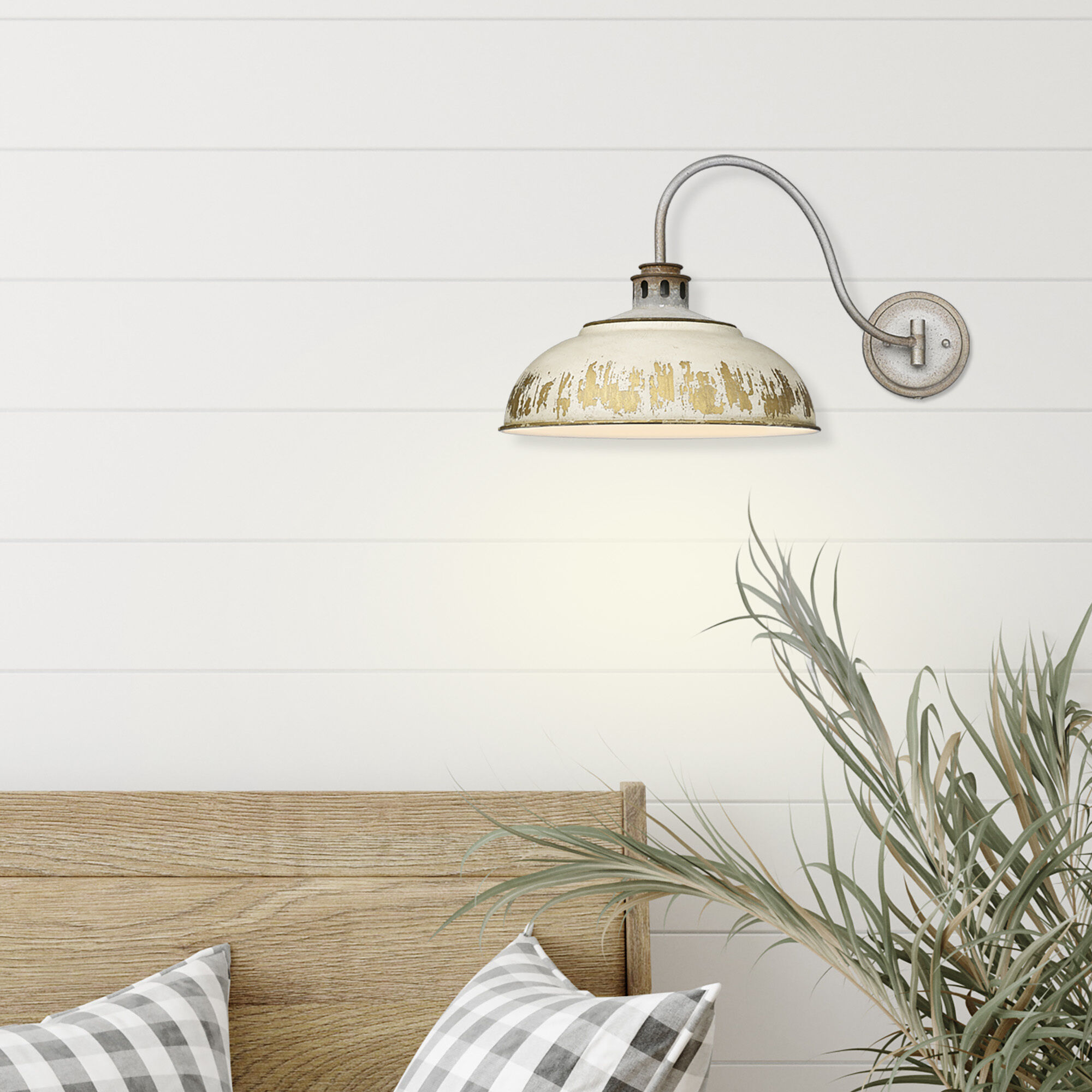Kinsley 1 Light 14 inch Aged Galvanized Steel Swing Arm Wall Lamp Wall Light in Antique Ivory