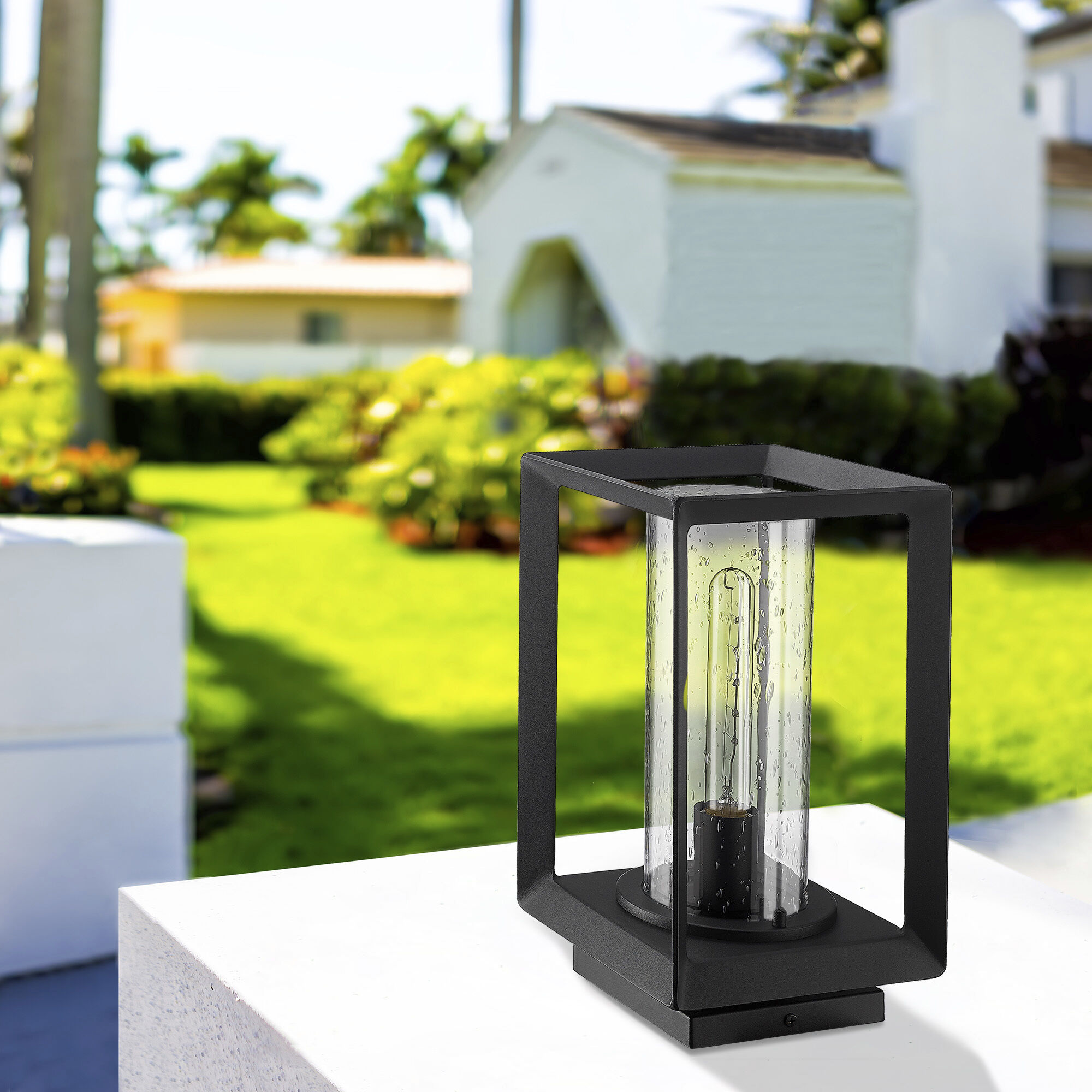 Smyth 1 Light 7.5 inch Natural Black Outdoor Pier Mount in Seeded Glass