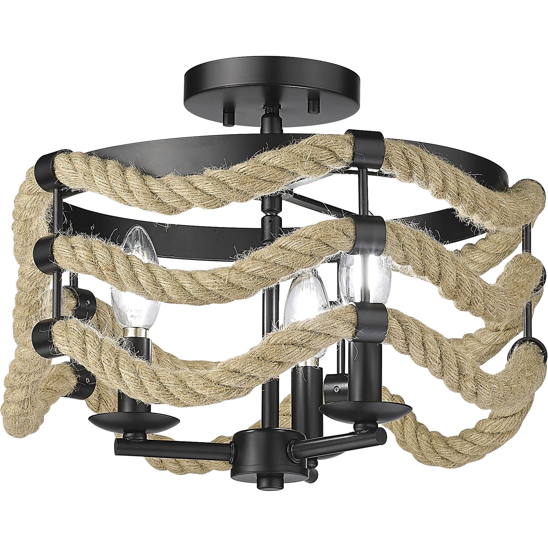 Marissa 3 Light 14.5 inch Matte Black Semi-Flush Mount Ceiling Light