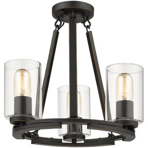 Monroe 3 Light 16 inch Matte Black with Gold Highlights Semi-flush Ceiling Light in Clear Glass, Convertible