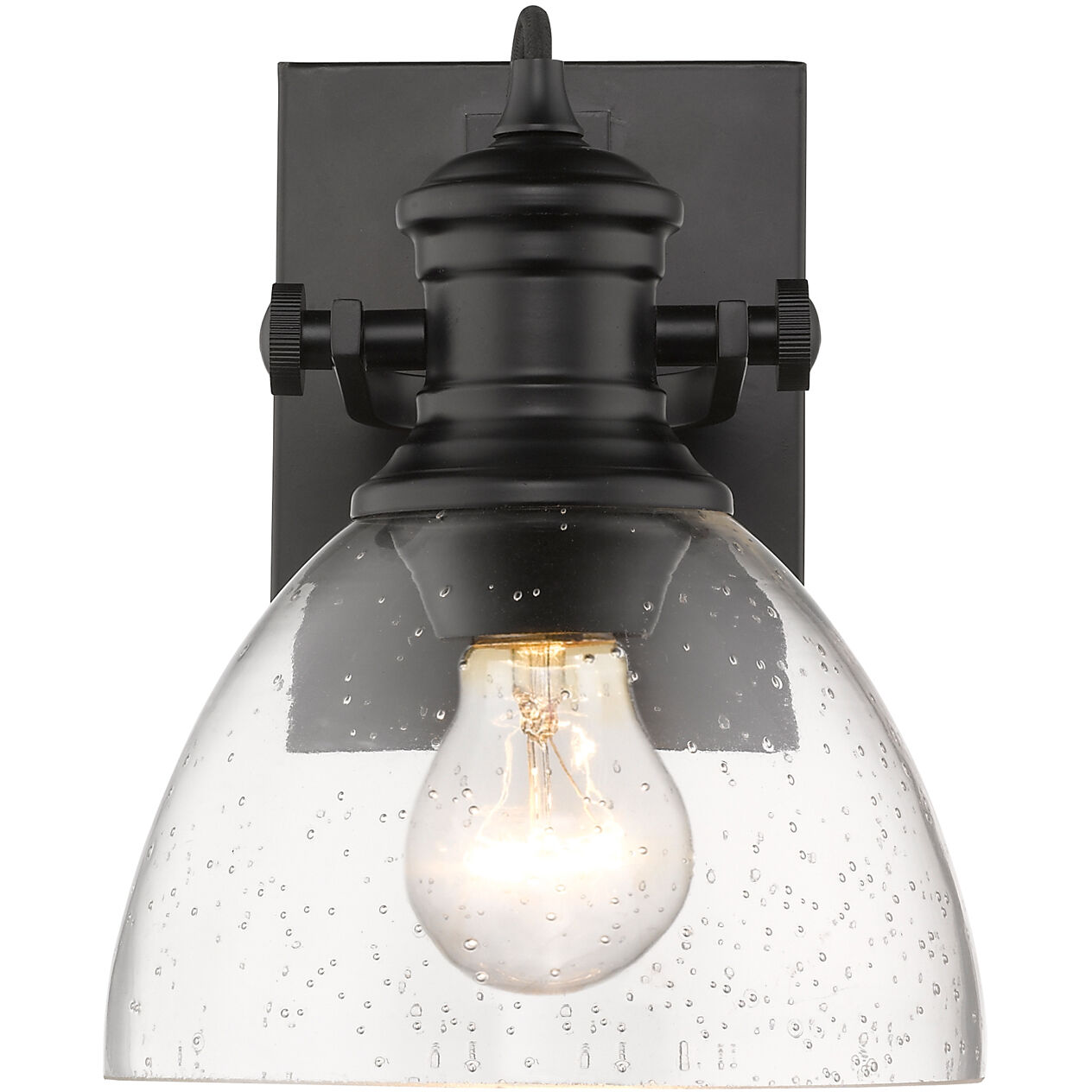 Yep Hines Vanity Wall Light in Matte Black, Seeded Glass