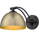 Rey 1 Light 8 inch Matte Black Articulating Wall Sconce Wall Light in Aged Brass, Adjustable