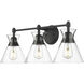 Malta 3 Light 26.38 inch Matte Black Vanity Light Wall Light