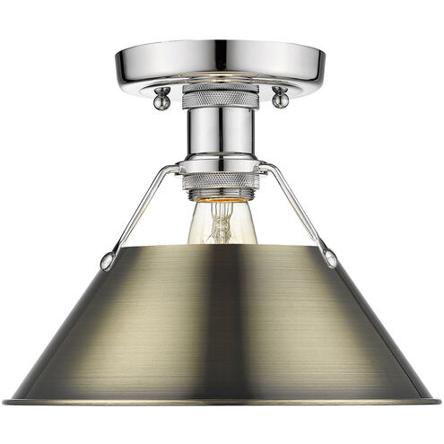 Orwell 1 Light 10 inch Chrome Flush Mount Ceiling Light in Aged Brass