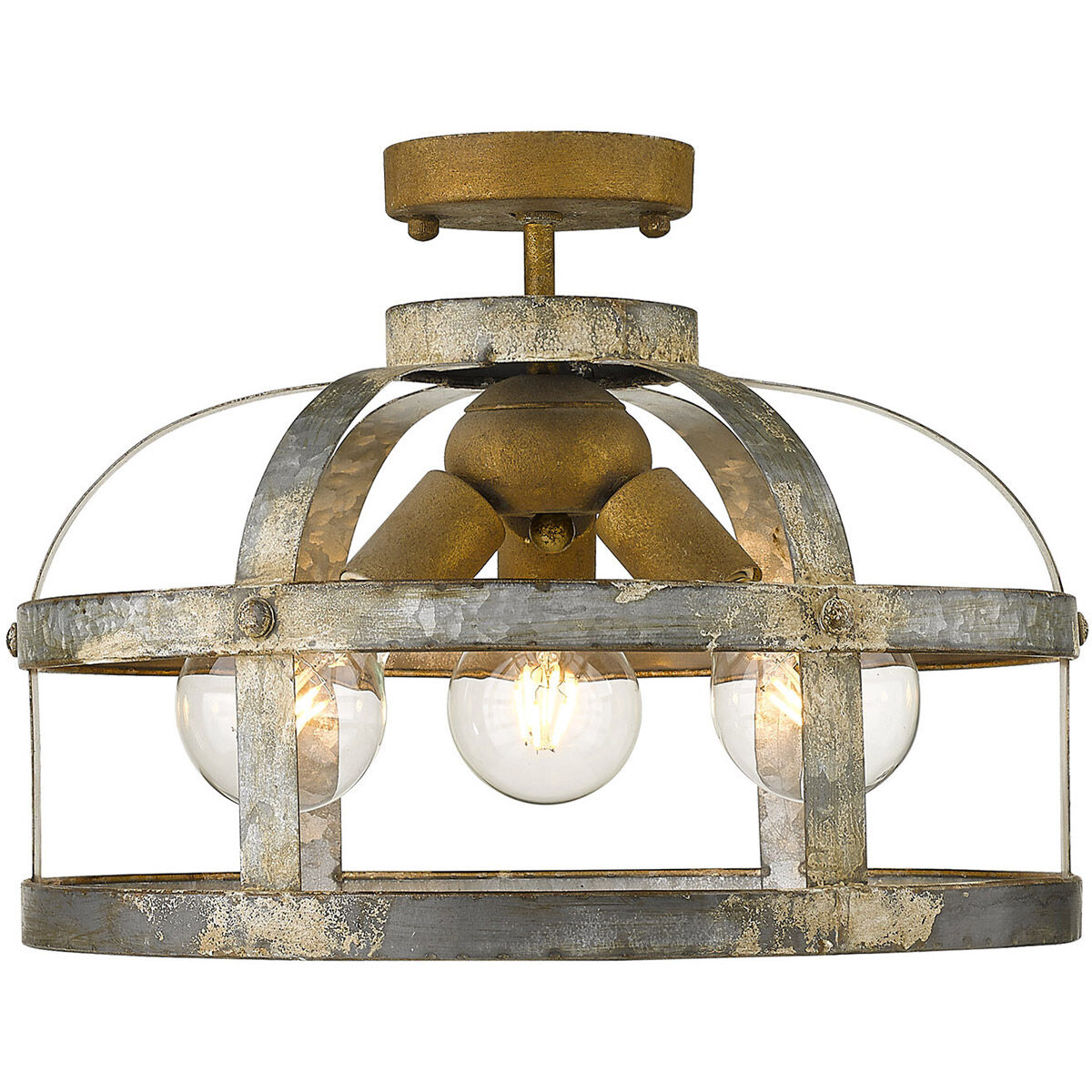 Bavaria 3 Light 16 inch Colonial Steel Semi-flush Ceiling Light