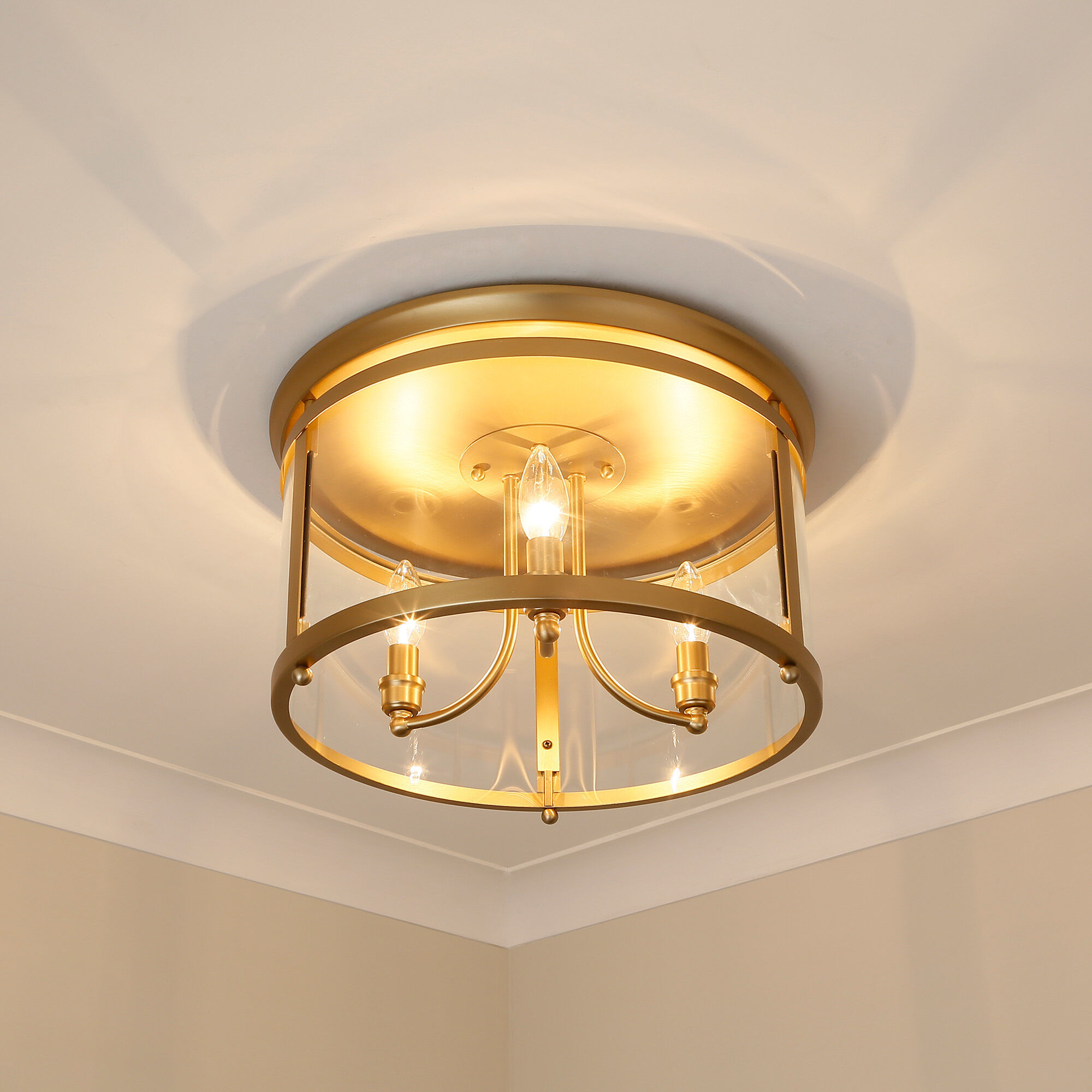 Payton 3 Light 14.75 inch Brushed Champagne Brass Flush Mount Ceiling Light