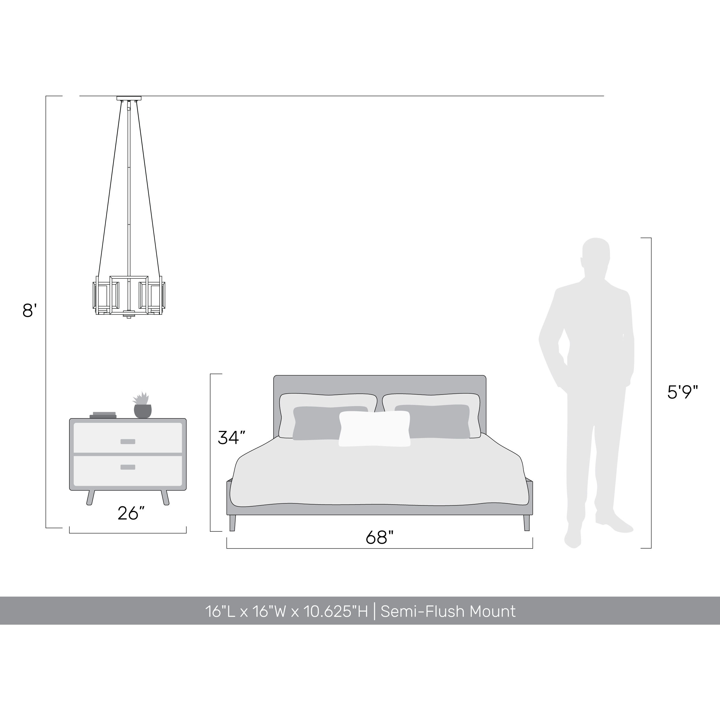 Marco 4 Light 16 inch Matte Black Semi-Flush Mount Ceiling Light