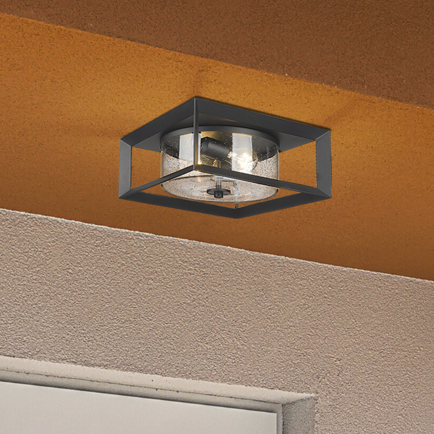 Smyth 2 Light 5.88 inch Natural Black Outdoor Ceiling in Seeded Glass