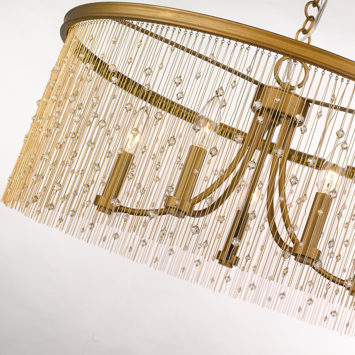 Marilyn 25 inch 60.00 watt Peruvian Gold Chandelier Ceiling Light in Crystal Strands