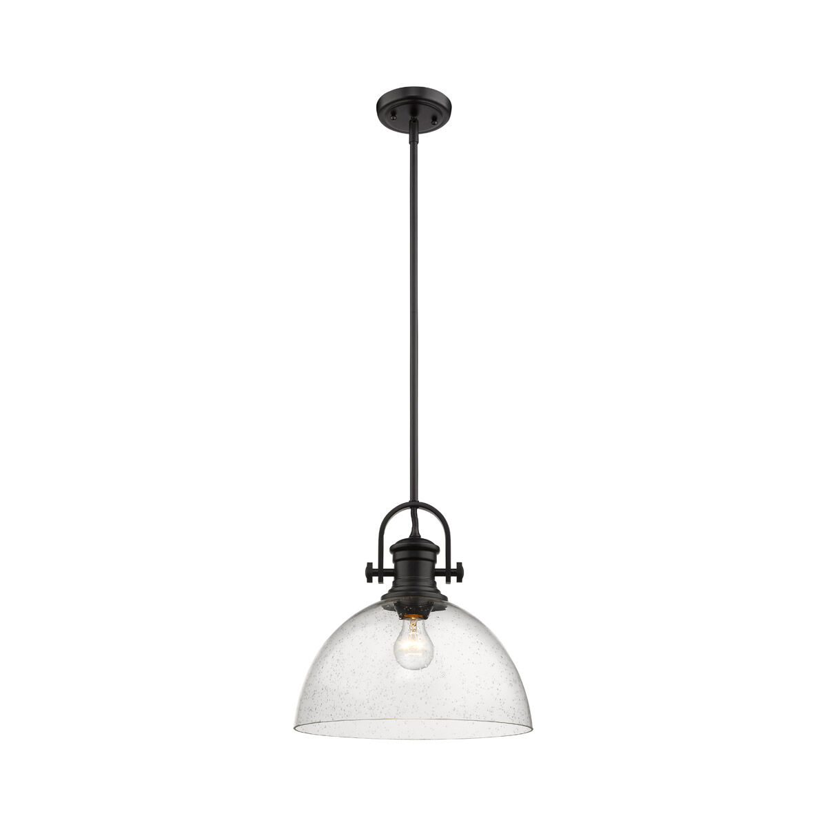 Golden Lighting 3118 L BLK SD Hines 1 Light 14 inch Matte Black Pendant Ceiling Light in Seeded Glass Large