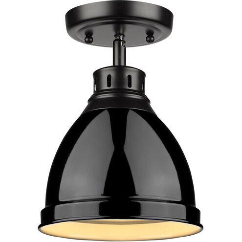 Duncan 1 Light 9 inch Matte Black Flush Mount Ceiling Light, Damp