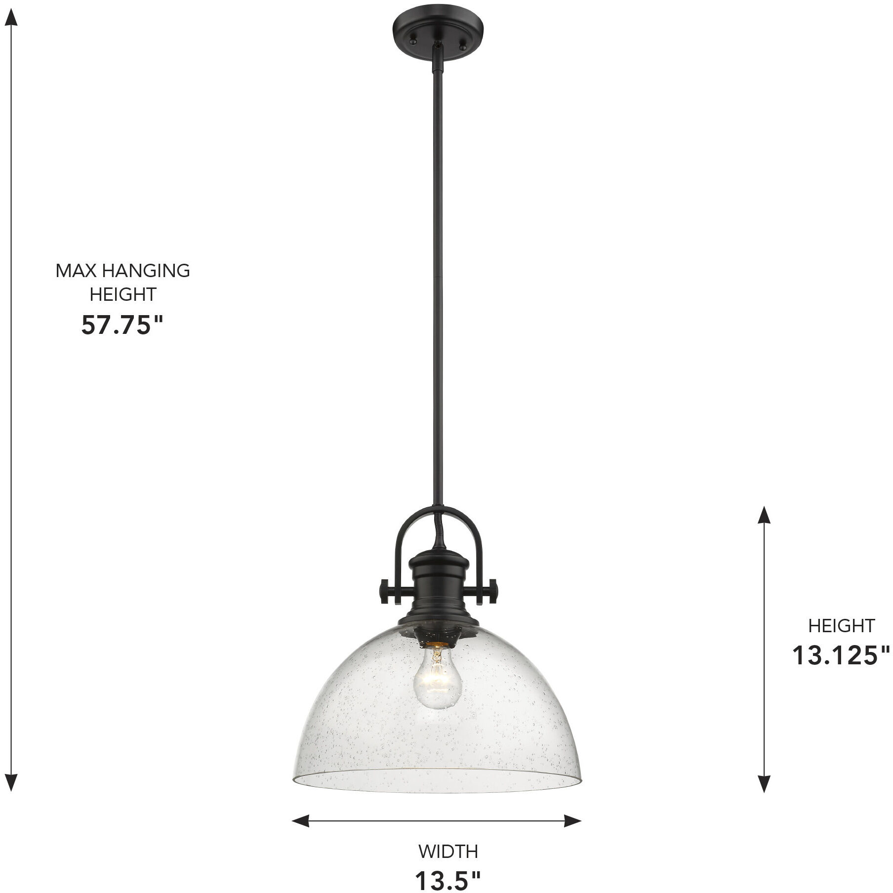 Yep Hines 1 Light 13.5 inch Matte Black Pendant Ceiling Light in Seeded Glass, Large