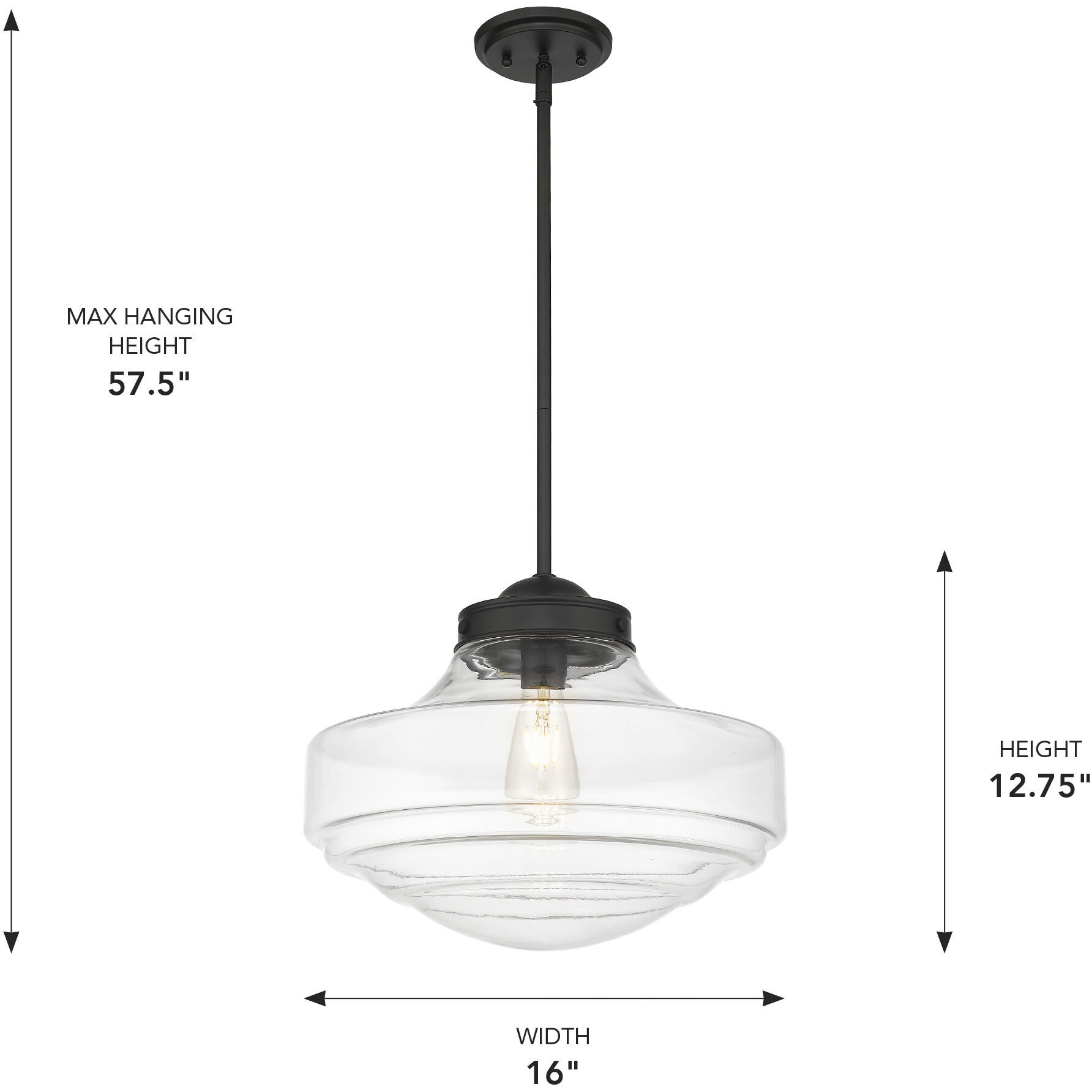 Ingalls Pendant Ceiling Light in Matte Black, Clear Glass, Large