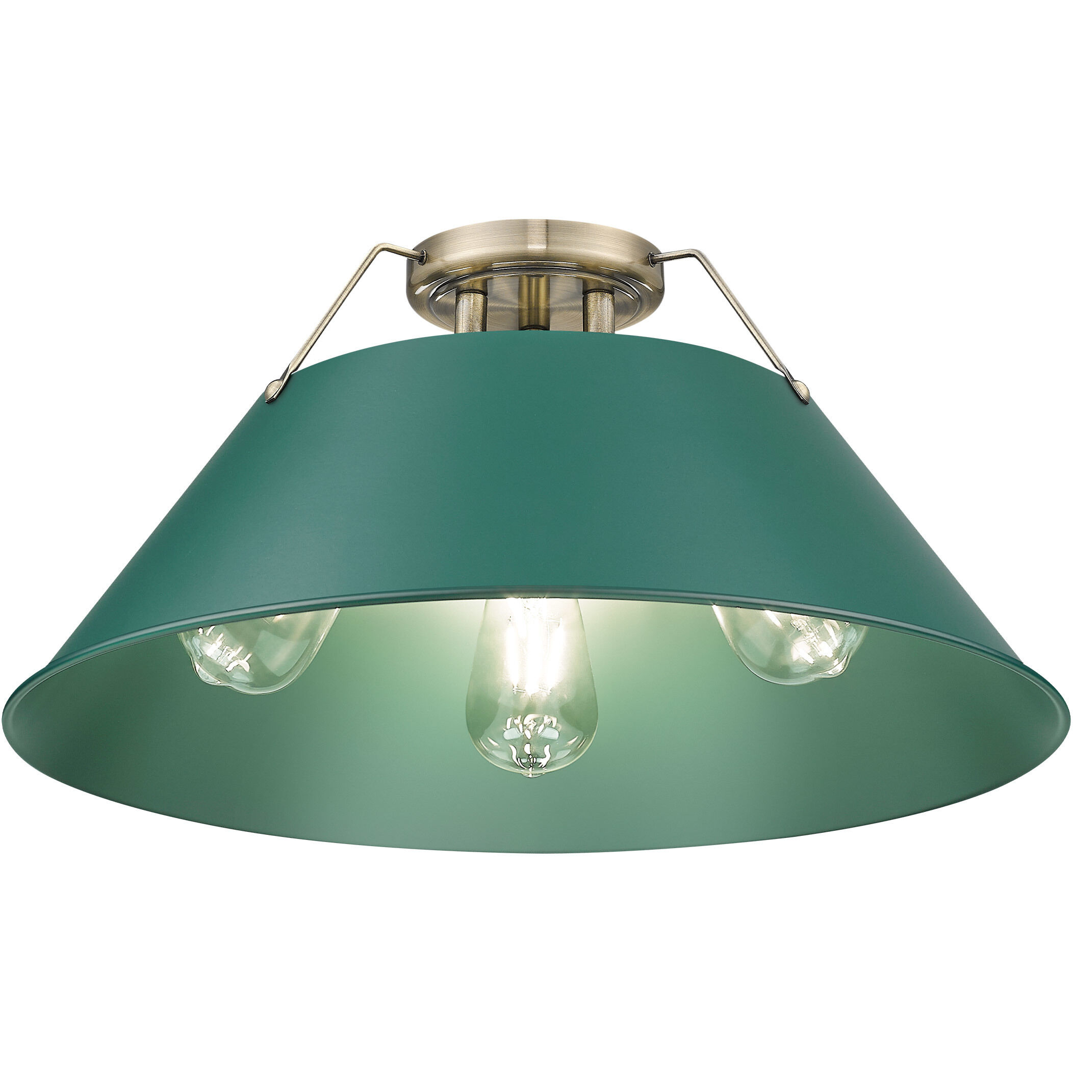 Yep Orwell 3 Light 18.75 inch Aged Brass Flush Mount Ceiling Light in Pine Green