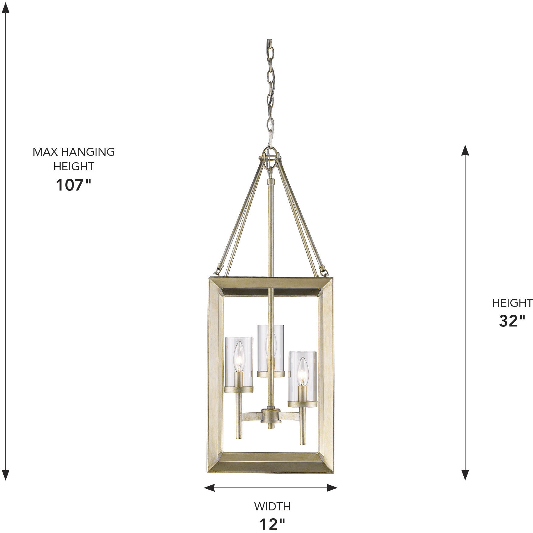 Smyth Pendant Ceiling Light in White Gold, Clear Glass, Caged