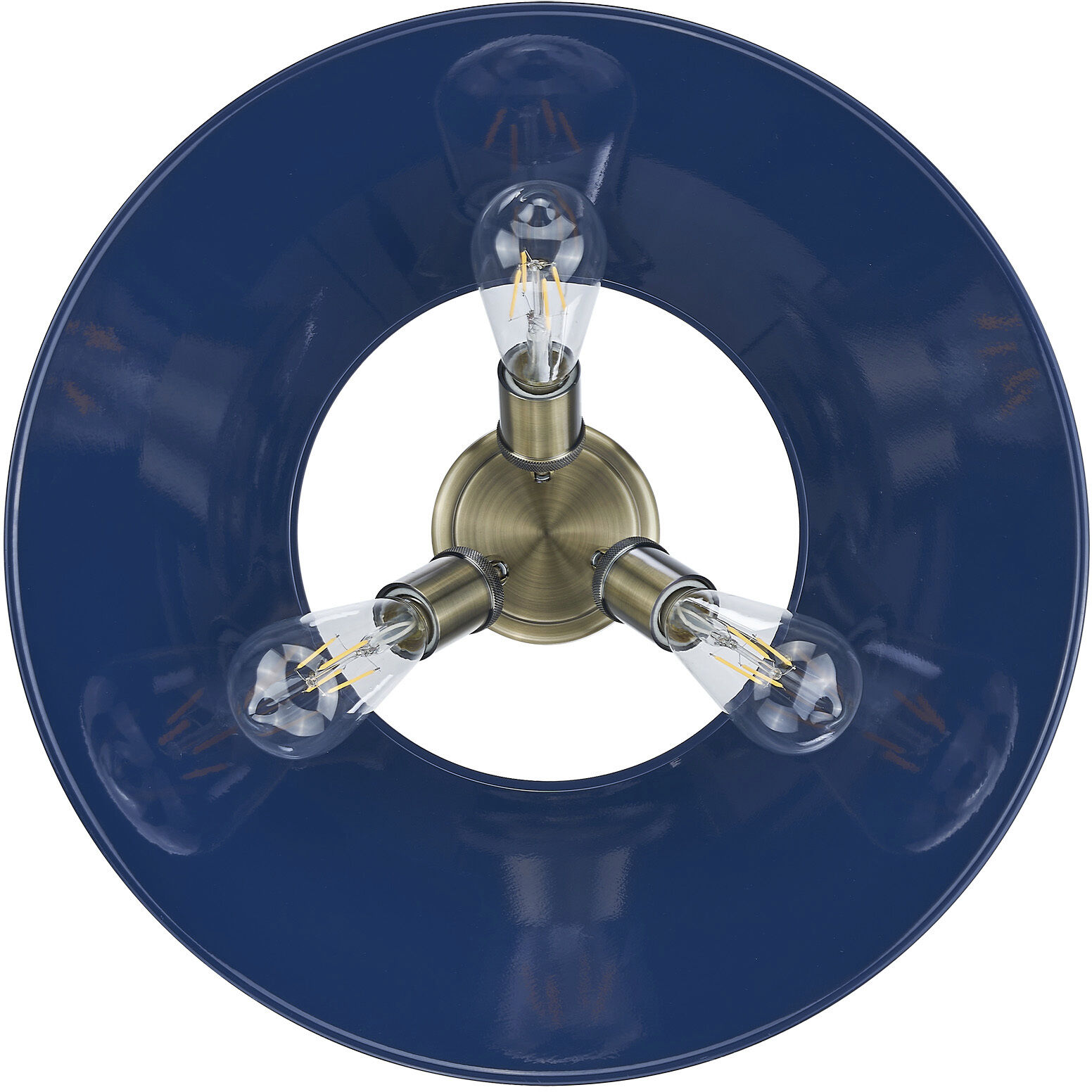 Yep Orwell 3 Light 18.75 inch Aged Brass Flush Mount Ceiling Light in Navy