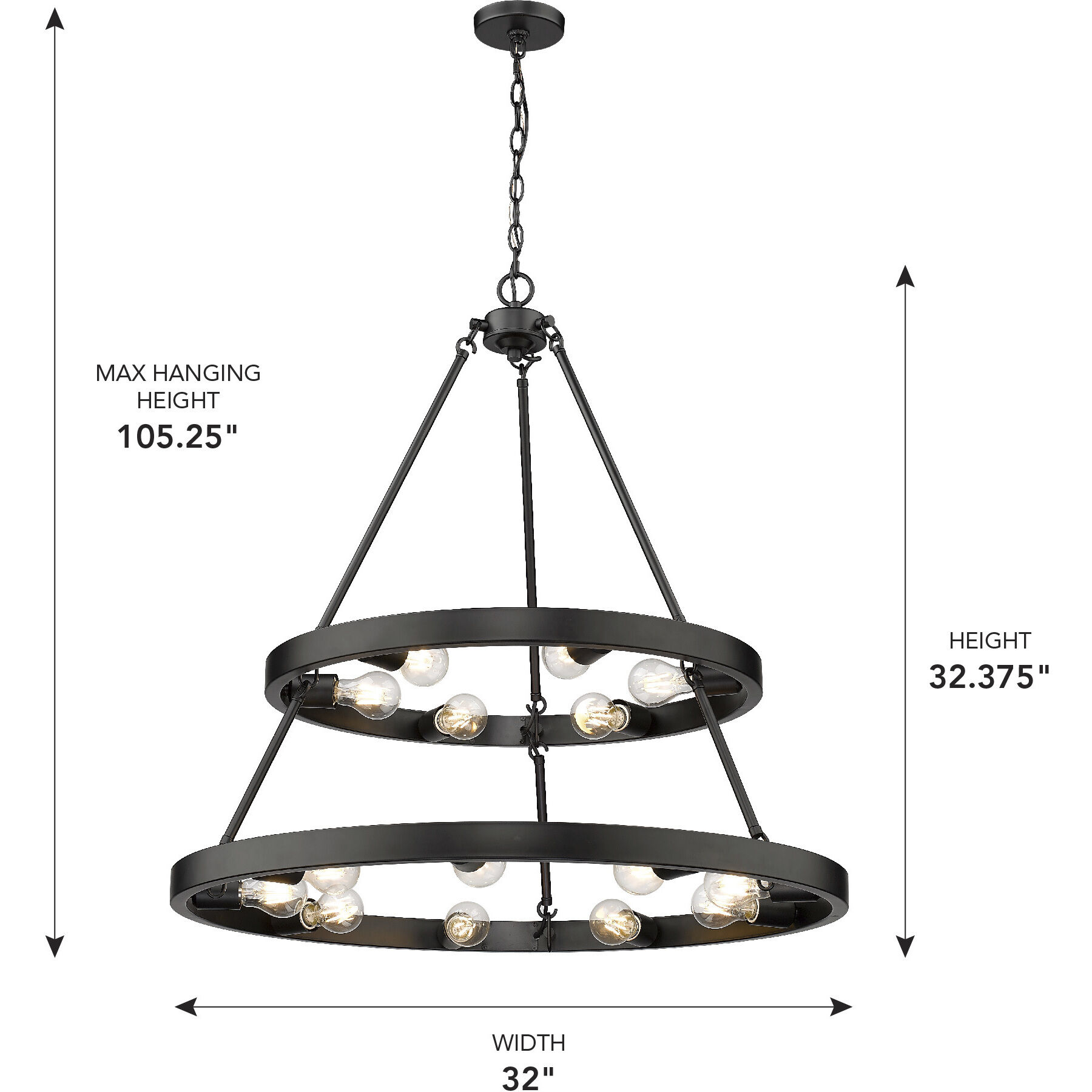 Castile 32 inch 60.00 watt Matte Black Chandelier Ceiling Light