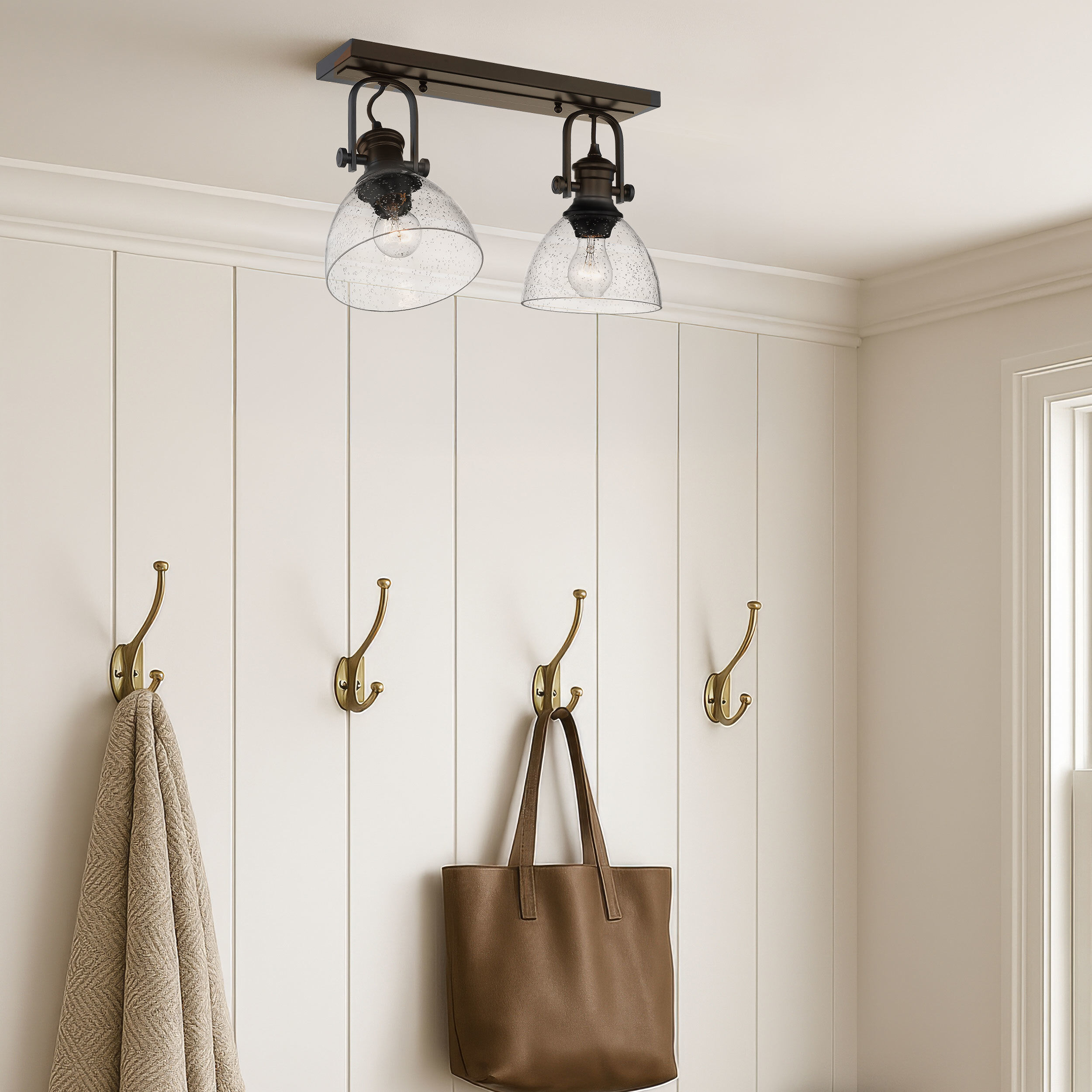 Yep Hines 2 Light 17.88 inch Matte Black Semi-Flush Mount Ceiling Light in Seeded Glass, Damp