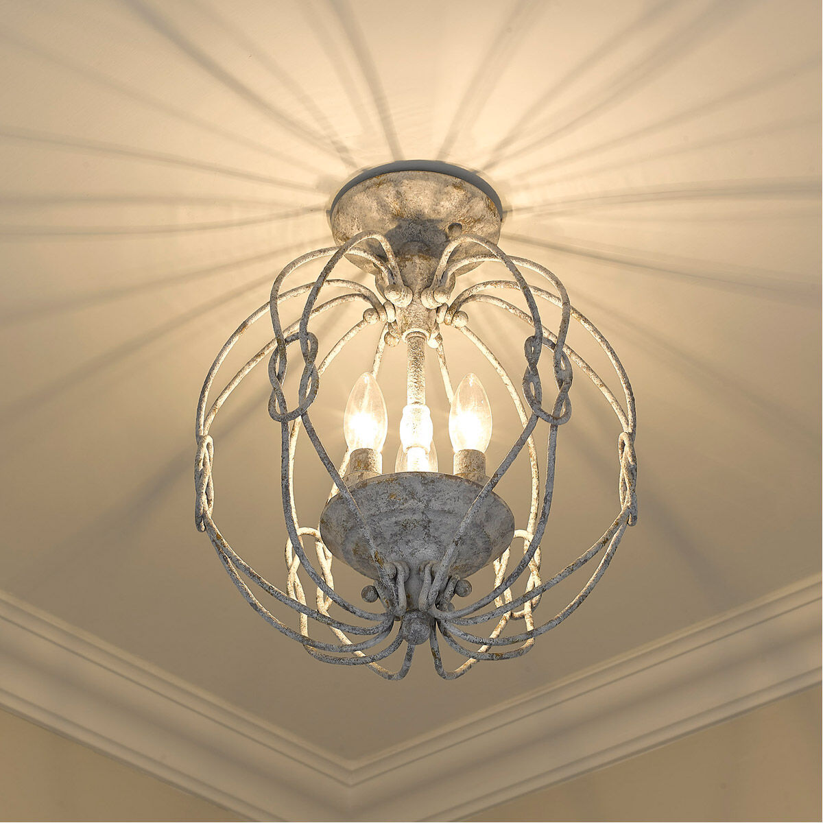 Golden Lighting 1349 SF OY Antoinette 3 Light 13 inch Oyster Semi flush Ceiling Light