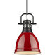 Yep Duncan 1 Light 8.88 inch Matte Black Pendant Ceiling Light in Red, Small
