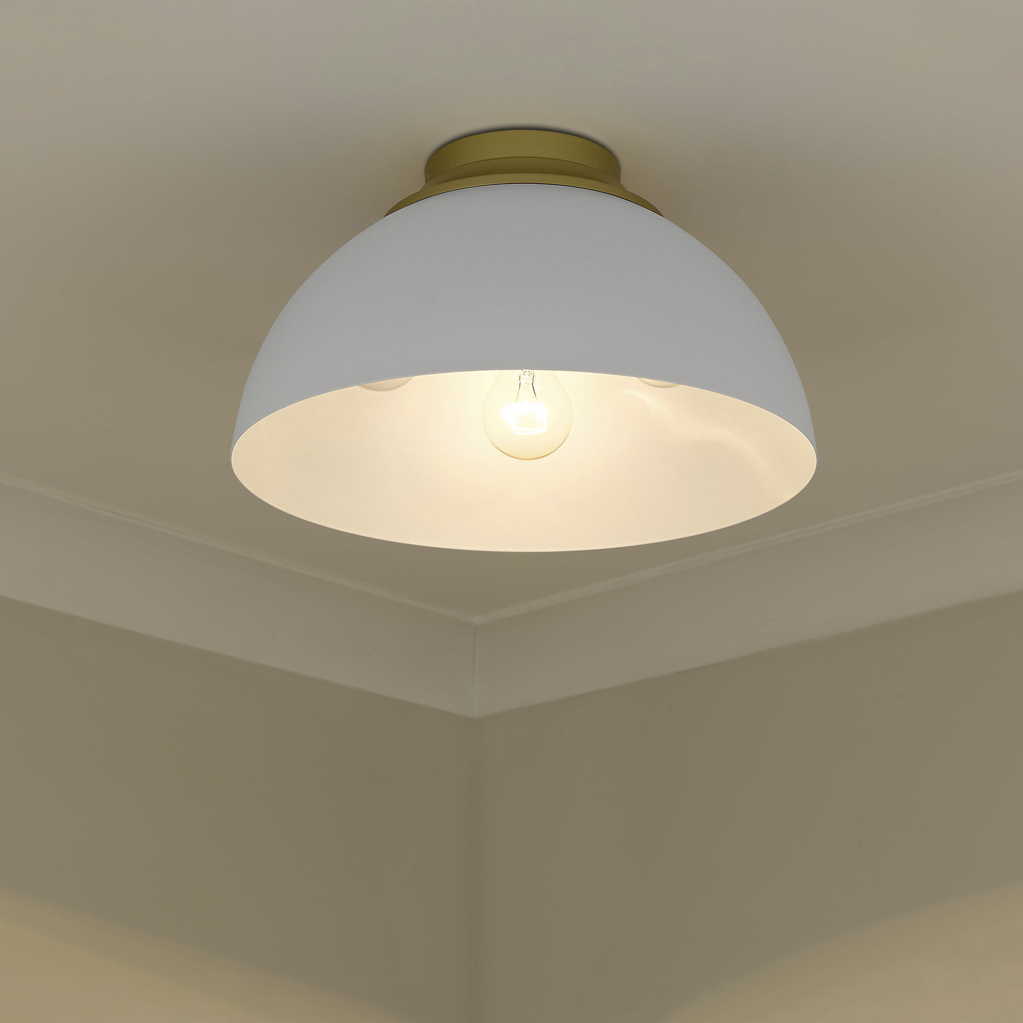 Yep Zoey 3 Light 13.75 inch Olympic Gold Flush Mount Ceiling Light in Matte White