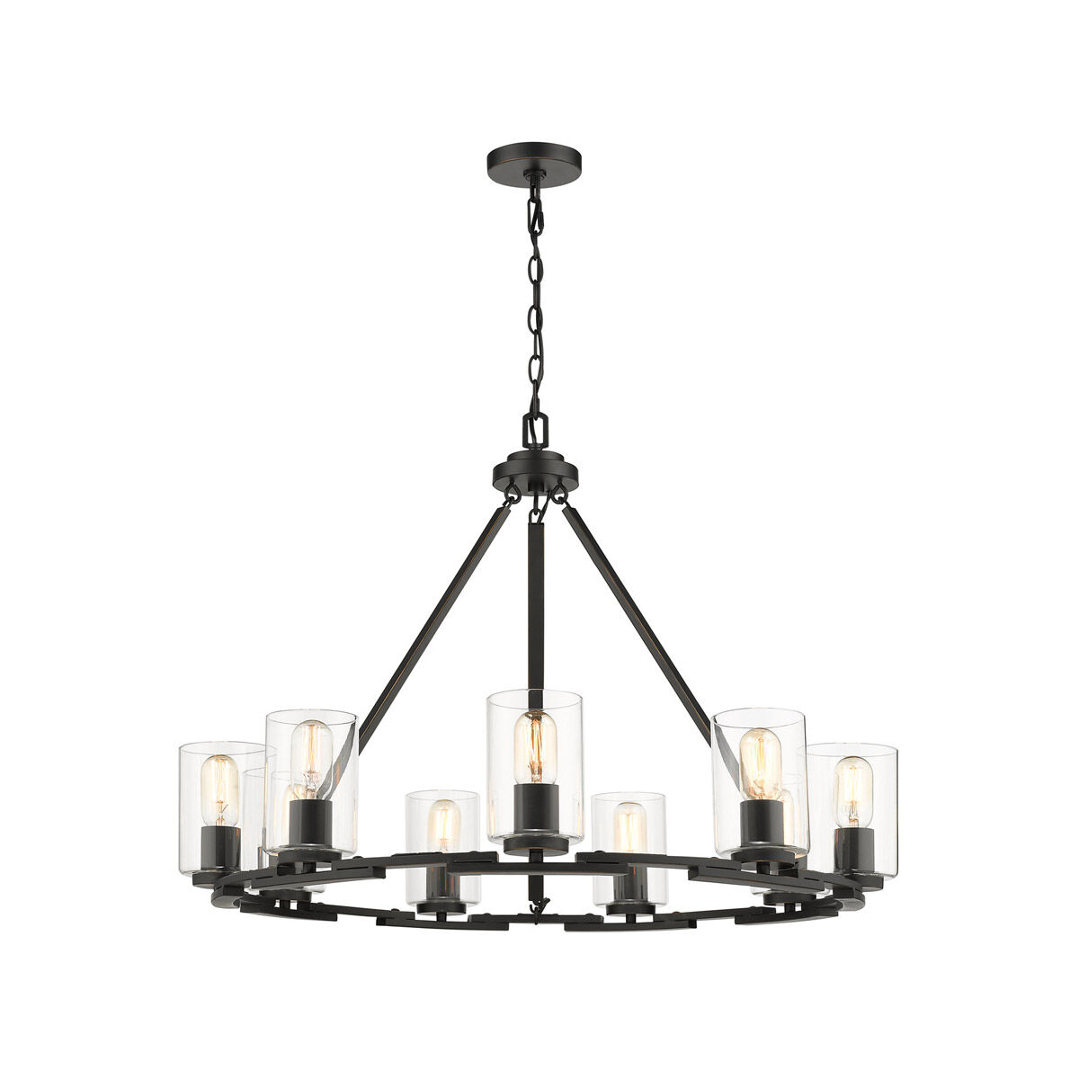 Monroe 9 Light 33 inch Matte Black with Gold Highlights Chandelier Ceiling Light in Clear Glass, Large