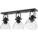 Hines 3 Light 25 inch Matte Black Semi-flush Ceiling Light in Seeded Glass, Damp