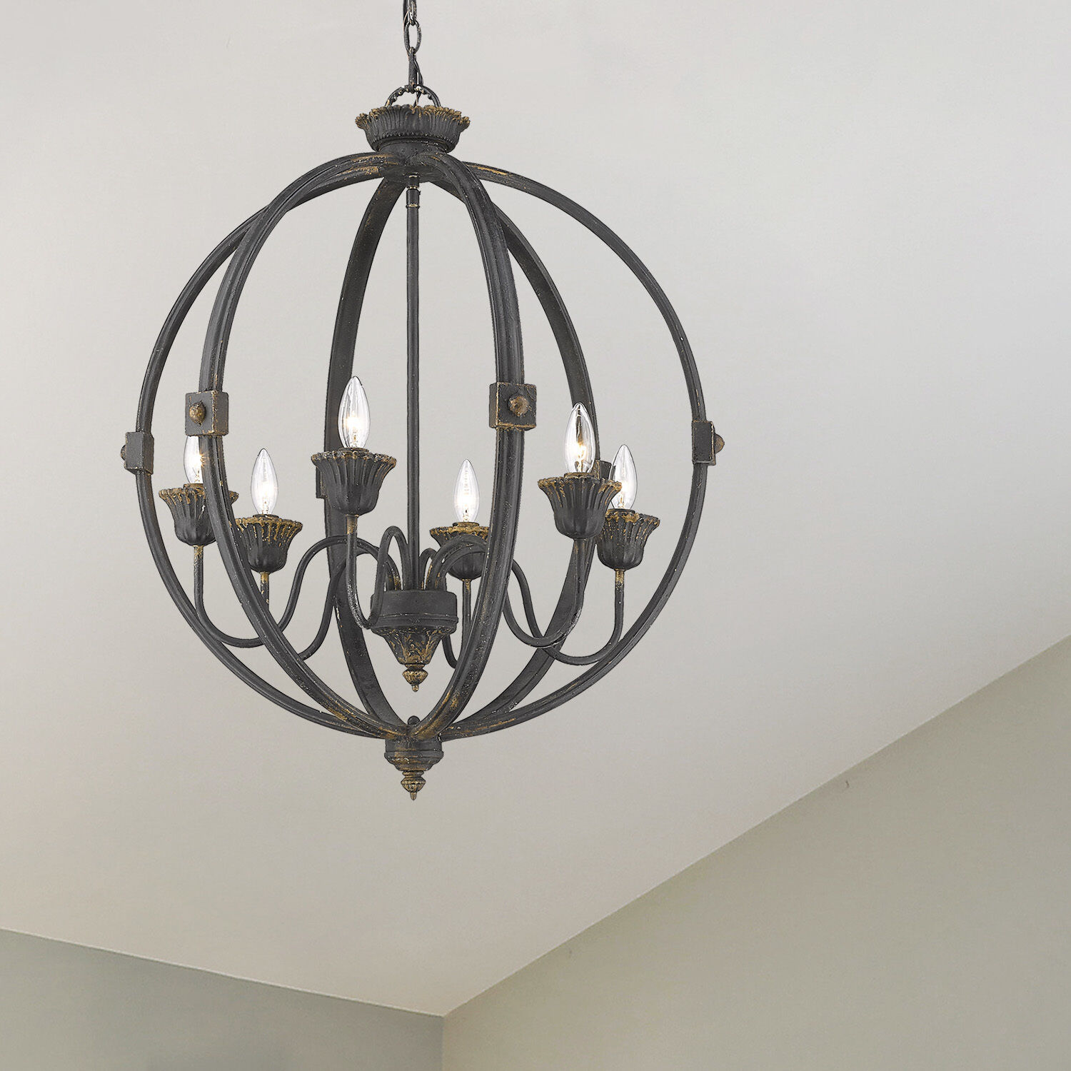 Jules 6 Light 25.5 inch Antique Black Iron Chandelier Ceiling Light