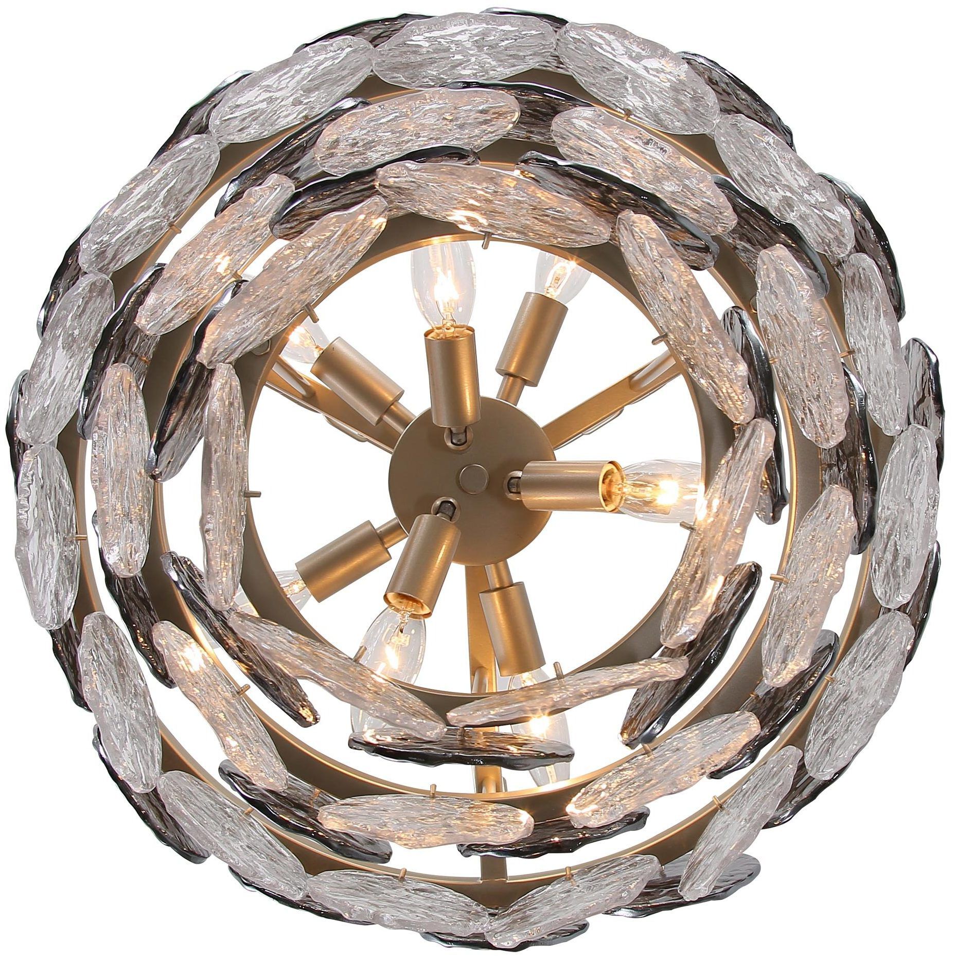Yep Cascada 8 Light 20.13 inch Aegean Silver Pendant Ceiling Light in Smoke Plated Glass, 3 Tier