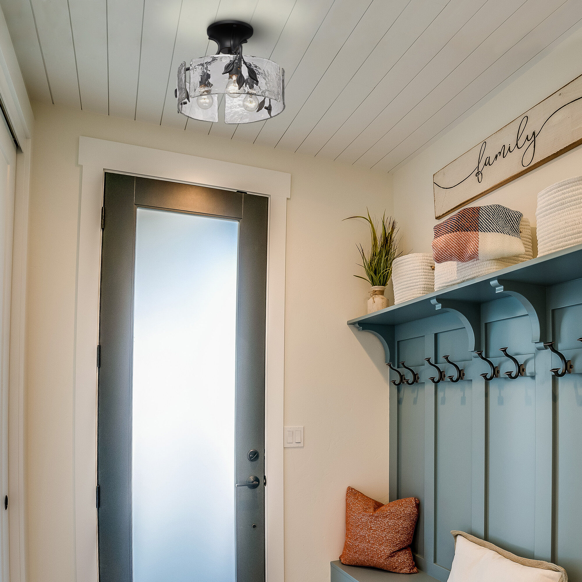 Calla 3 Light 15.13 inch Natural Black Semi-Flush Mount Ceiling Light