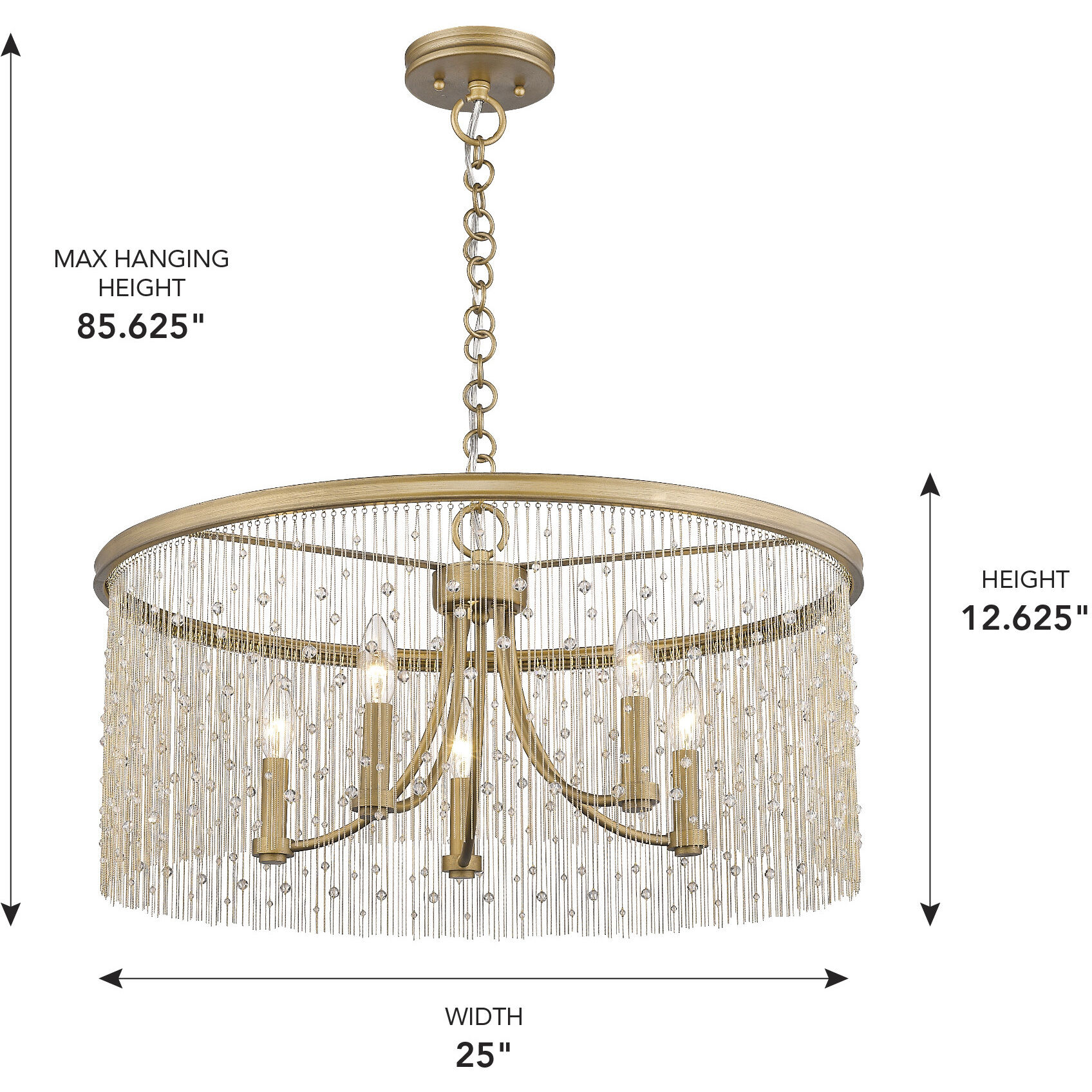 Marilyn 5 Light 25 inch Peruvian Gold Chandelier Ceiling Light in Crystal Strands