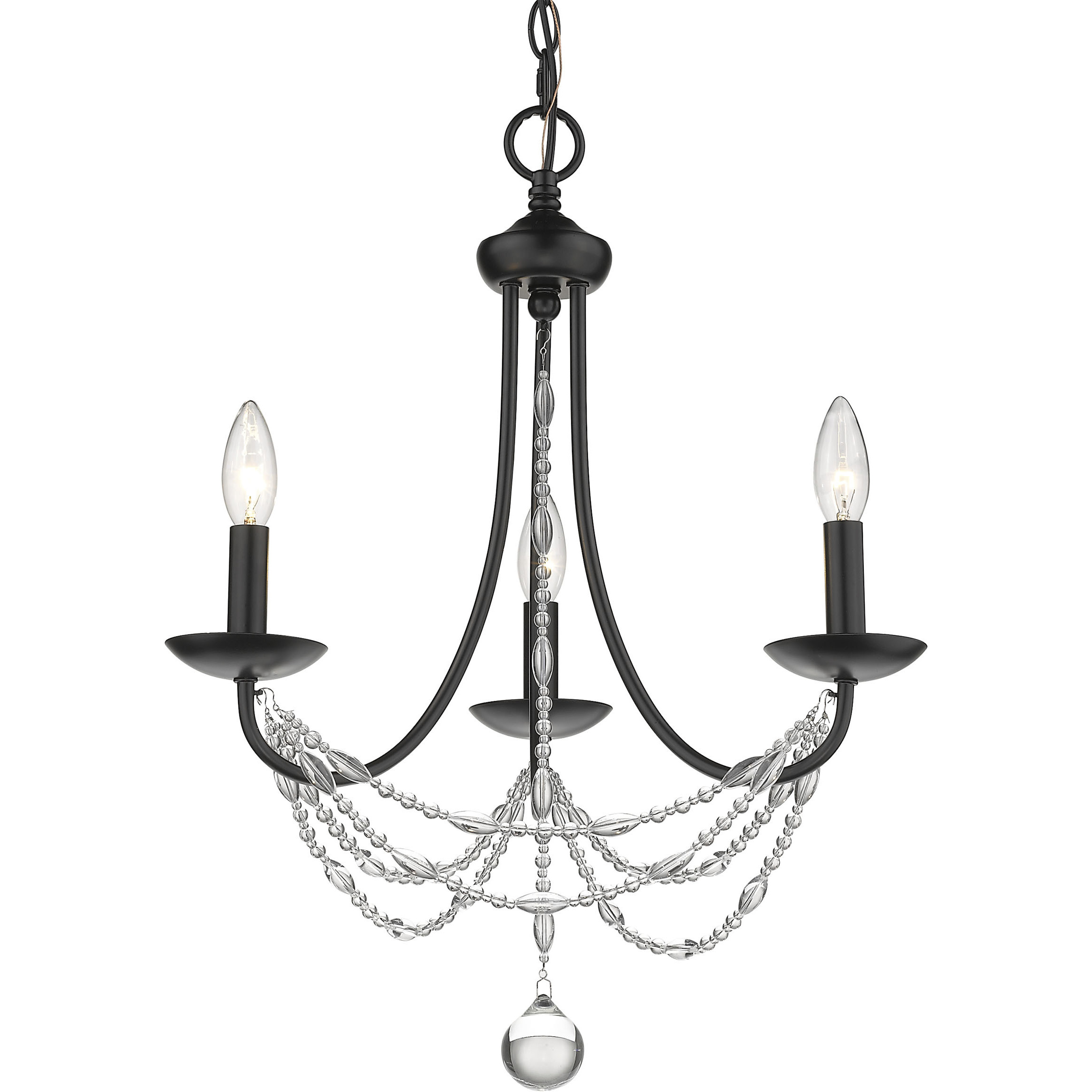 Mirabella 3 Light 18 inch Matte Black Chandelier Ceiling Light in No Shade, Mini