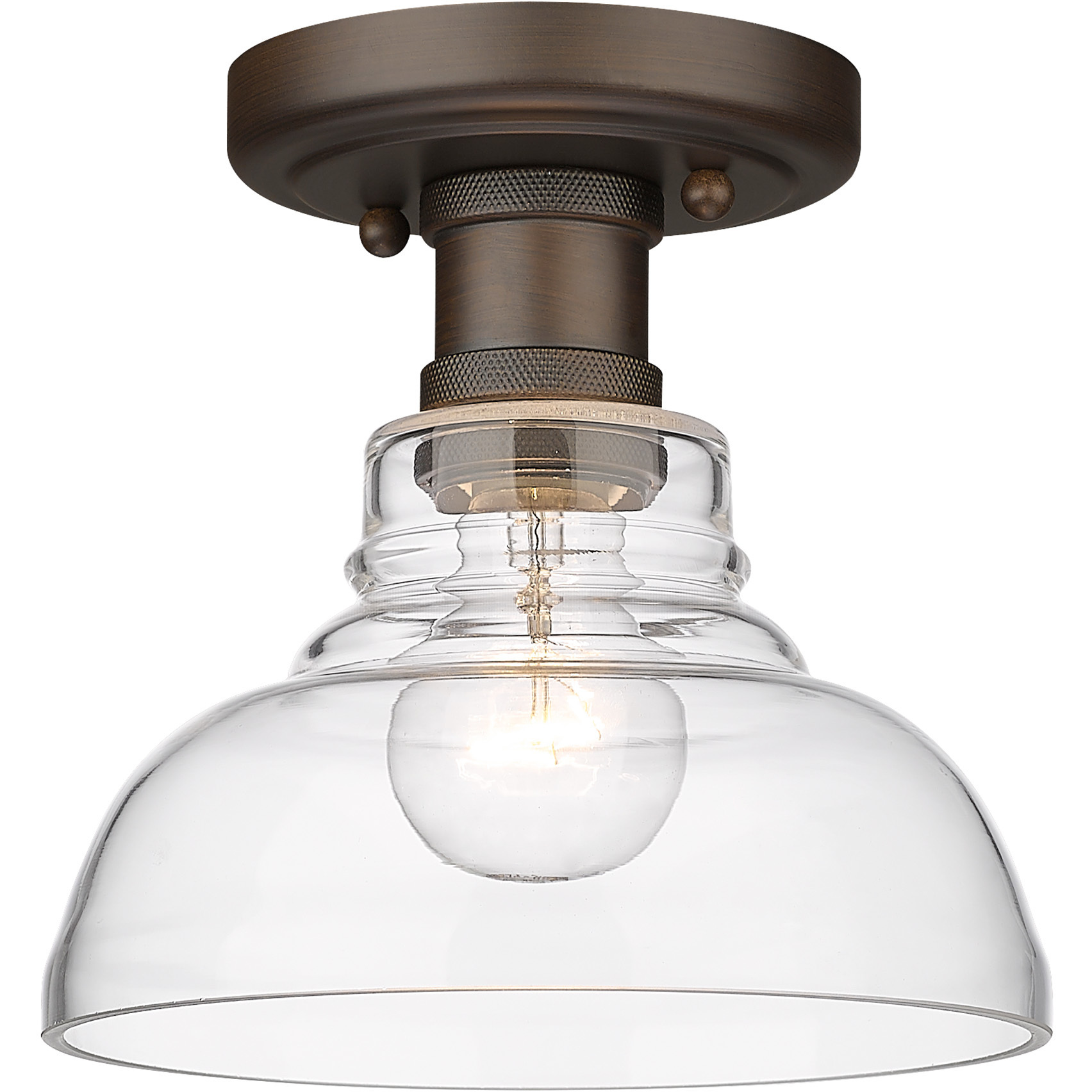 Yep Carver 1 Light 7.5 inch Rubbed Bronze Flush Mount Ceiling Light in Clear Glass
