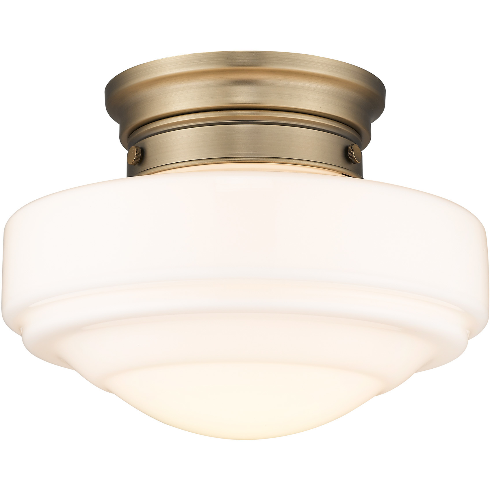 Ingalls 1 Light 12 inch Modern Brass Semi-Flush Mount Ceiling Light in Vintage Milk Glass