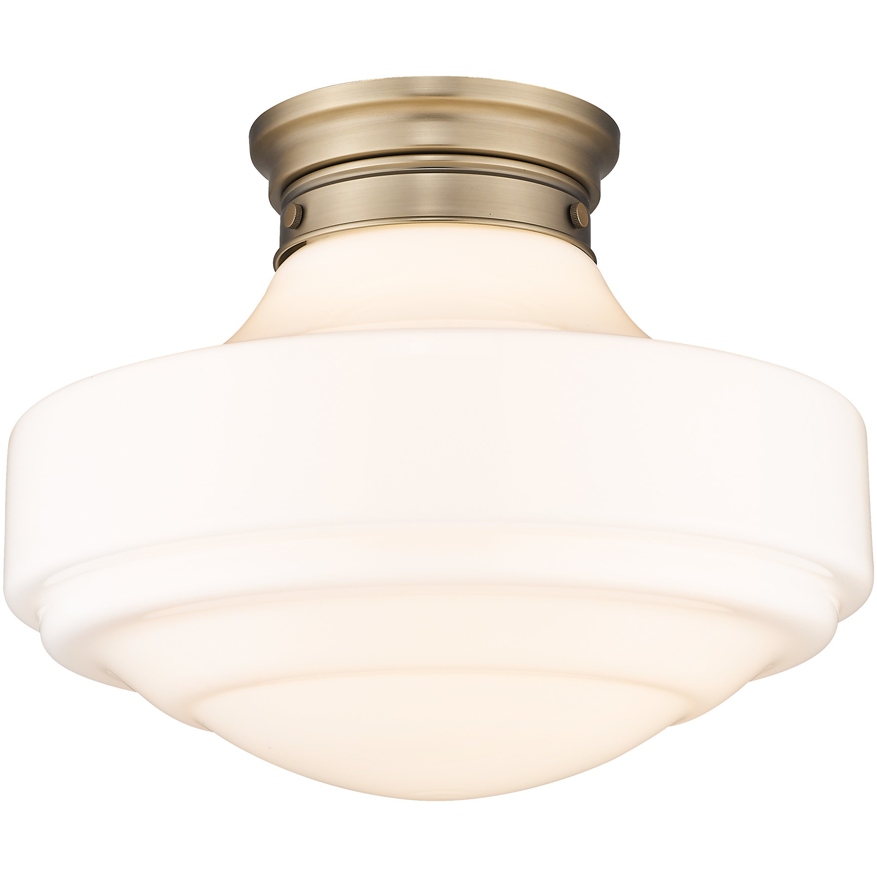 Ingalls 1 Light 16 inch Modern Brass Semi-Flush Mount Ceiling Light in Vintage Milk Glass, Large