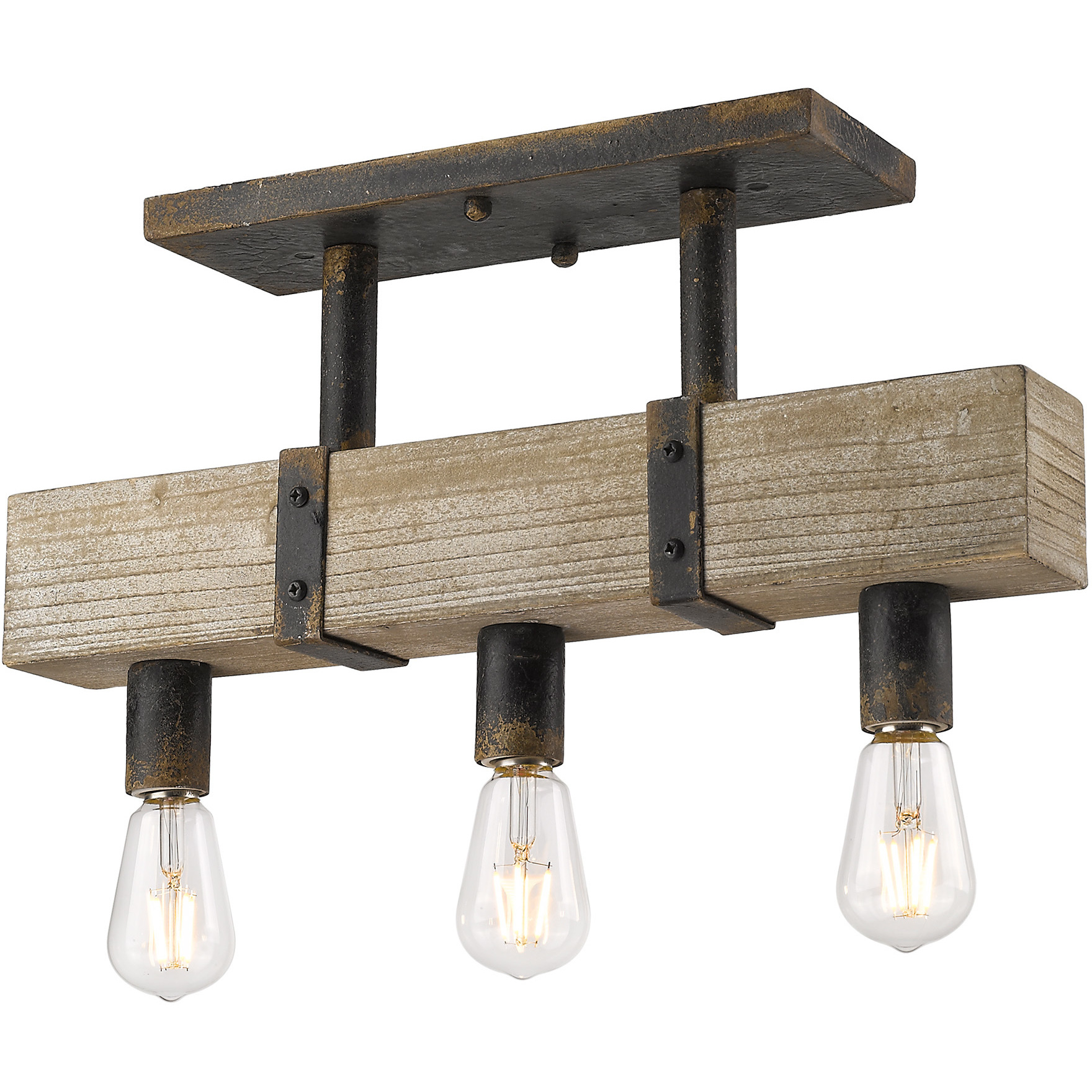 Garrett 3 Light 20.25 inch Antique Black Iron Semi-Flush Mount Ceiling Light