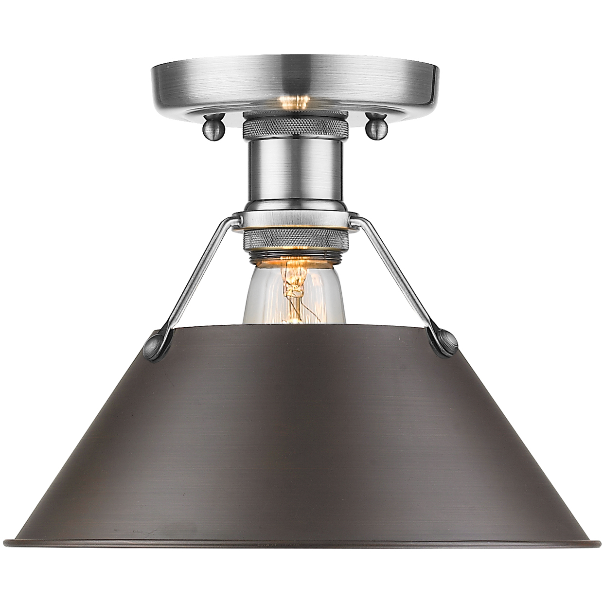 Yep Orwell 1 Light 10 inch Pewter Flush Mount Ceiling Light in Rubbed Bronze, Damp
