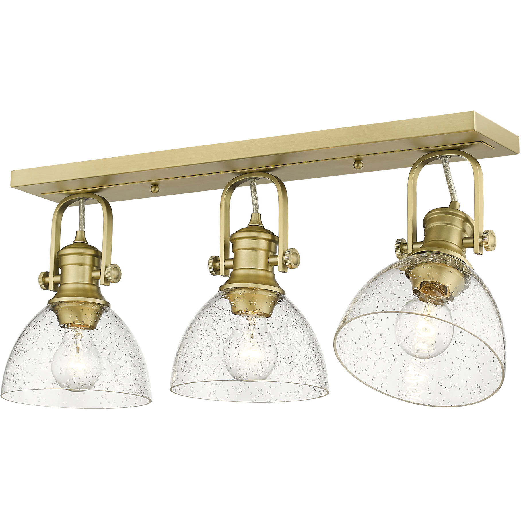 Yep Hines 3 Light 23.13 inch Brushed Champagne Brass Semi-Flush Mount Ceiling Light in Seeded Glass