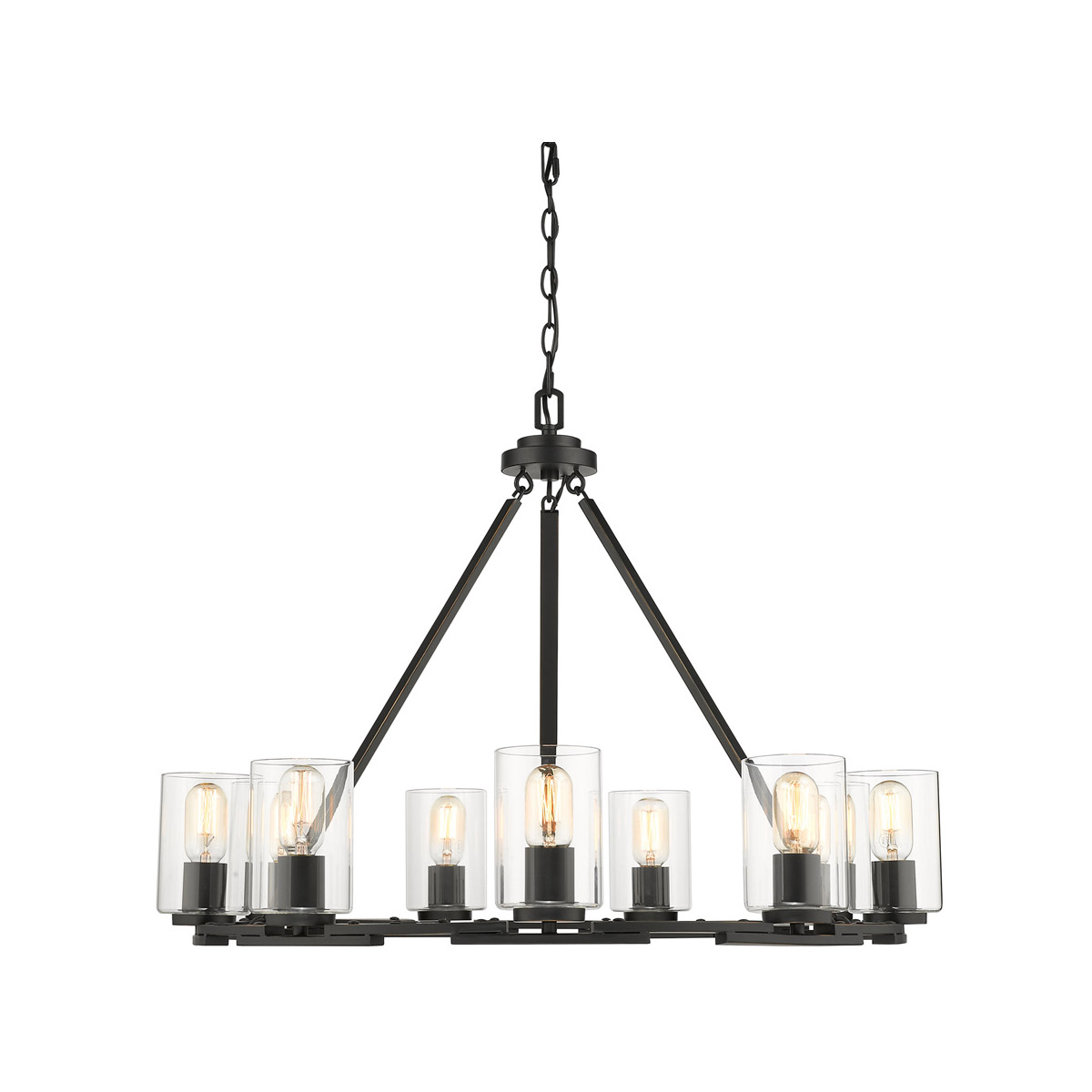 Monroe 9 Light 33 inch Matte Black with Gold Highlights Chandelier Ceiling Light in Clear Glass, Large